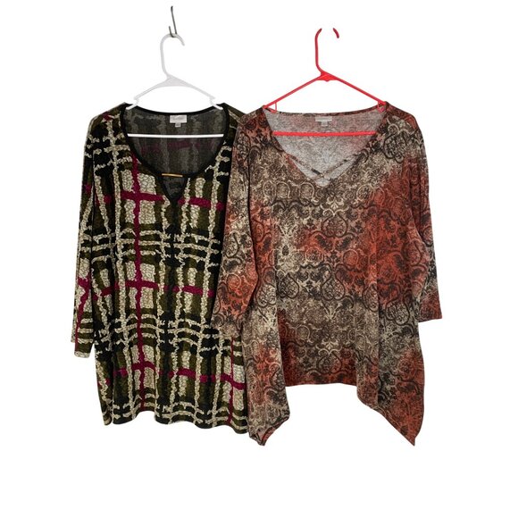 Avenue Womens Plus Size 26/28 3X 3/4 Sleeve Tops lot of 2 RZ10407 Tunic - Picture 2 of 12